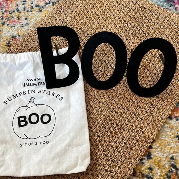 Anthropologie Terrain Metal Black BOO Stakes Iron Pumpkins Halloween Fall Decor - Picture 1 of 10